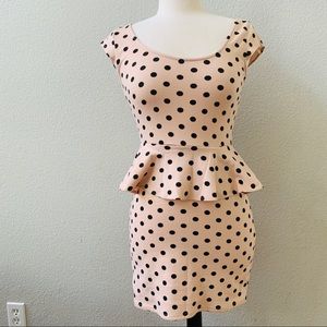 SPECHLESS blush pink black polkadot peplum dress M